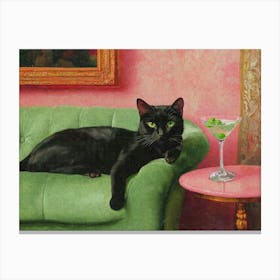 Black Cat With Dirty Martini Cocktail Print Vintage Aesthetic Painting Living Room Decor Canvas Print